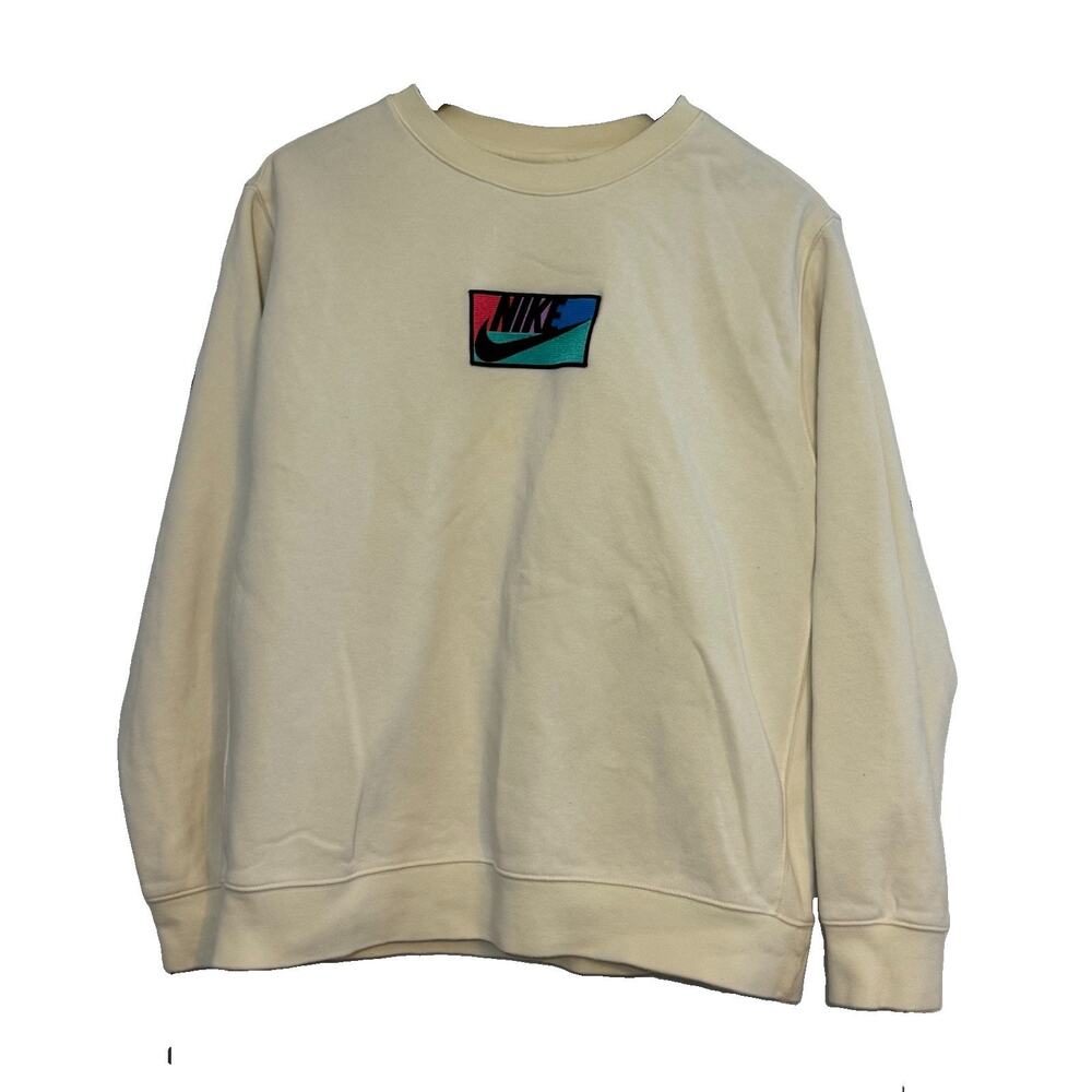 Nike Men's Club Fleece Swoosh Patch Crewneck Sweatshirt Coconut Milk Size Large